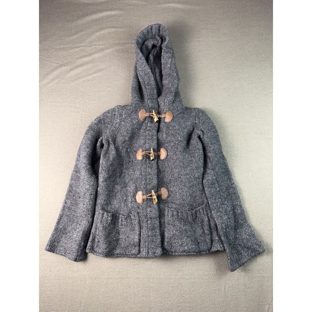 American Eagle Gray Hooded Cardigan Coat Wool Toggle Sweater Womens Small